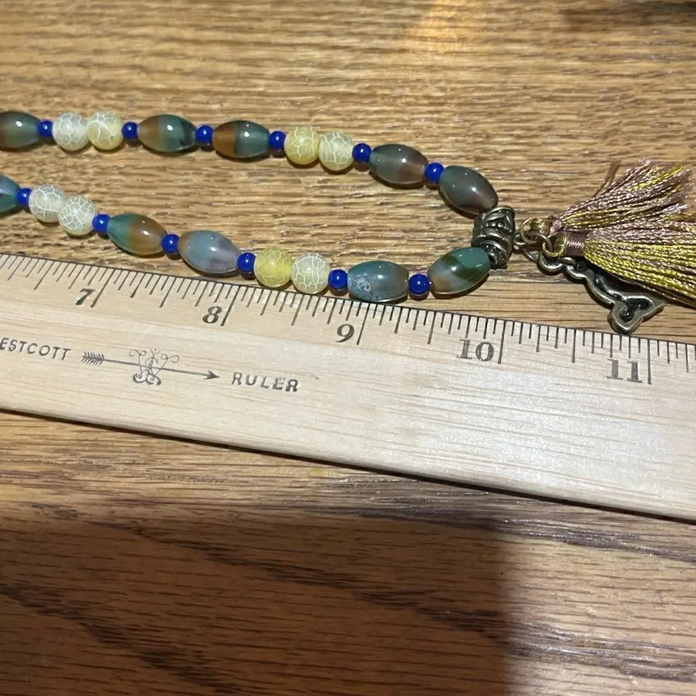 Handcrafted by Me Mumti Gemstone Boho Peacock Charm Necklace 20” with Earrings